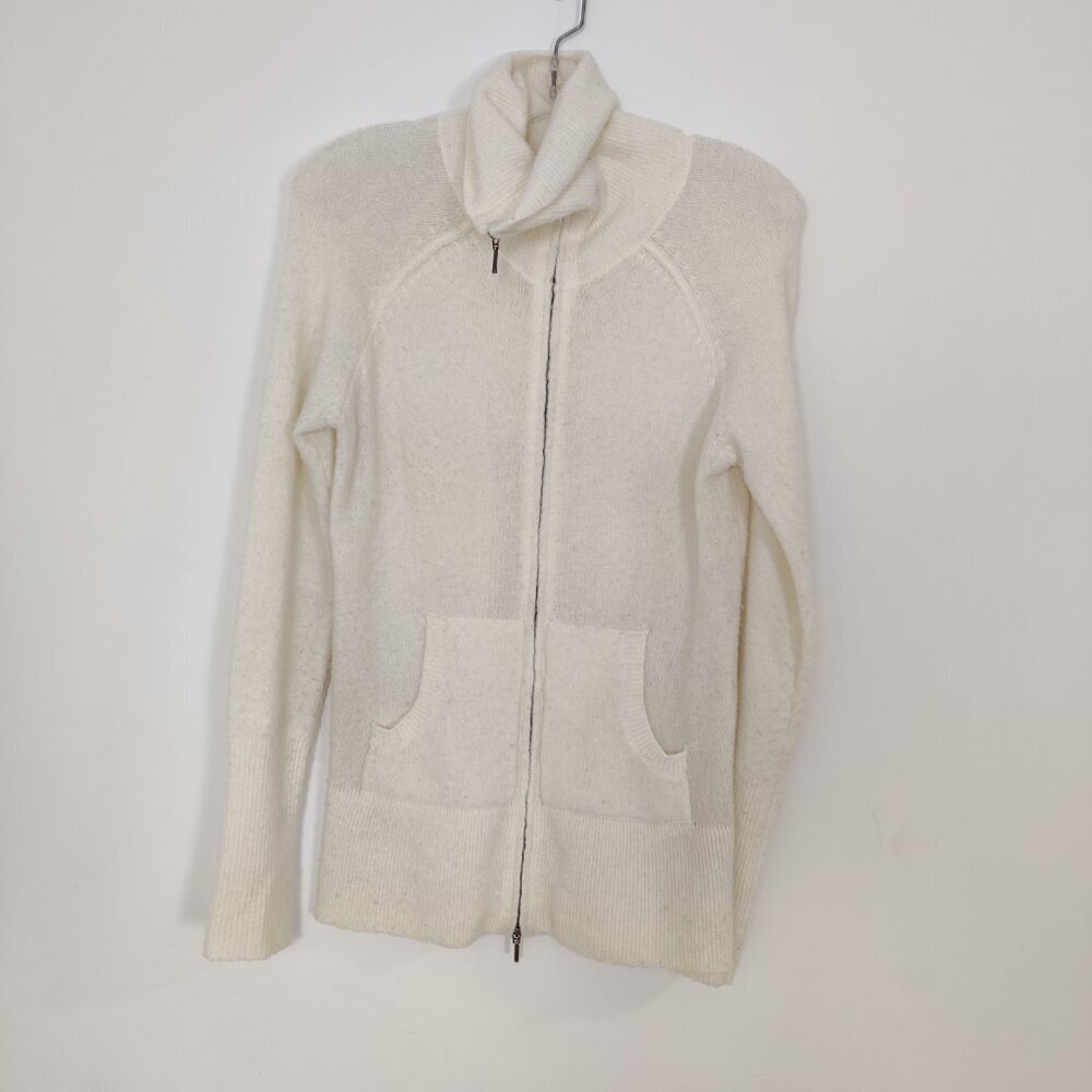 Jacob Connexion Vintage Women's Cardigan Size L White Wool Stretch Y2K Knitwear